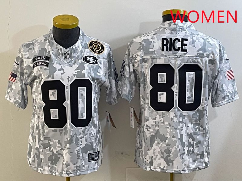 Women San Francisco 49ers #80 Rice Nike Arctic Camo 2025 Salute to Service Limited NFL Jersey style 3